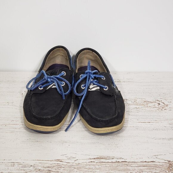 Sperry Top-sider Leather Boat Shoes Women's Size 9 Blue Zebra Print - Picture 4 of 8